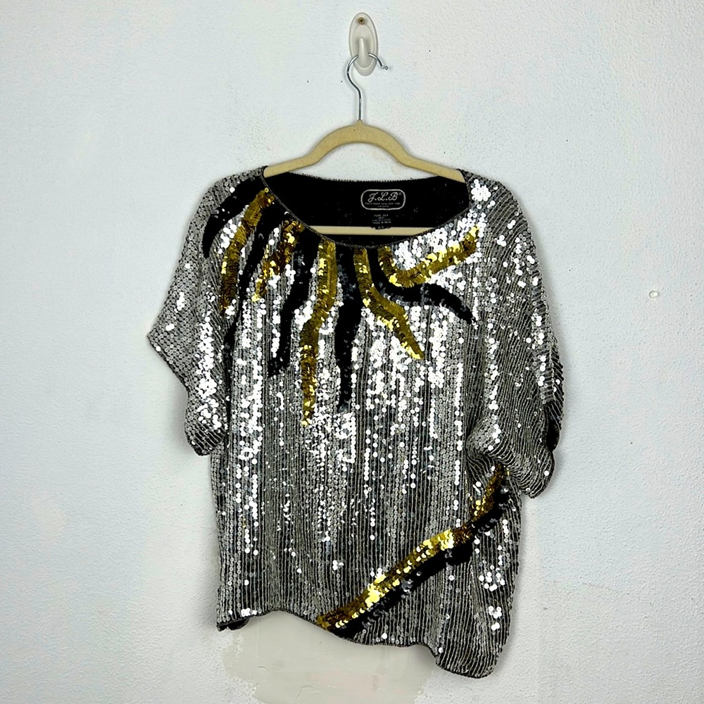 LLB SEQUIN silver 100% silk top